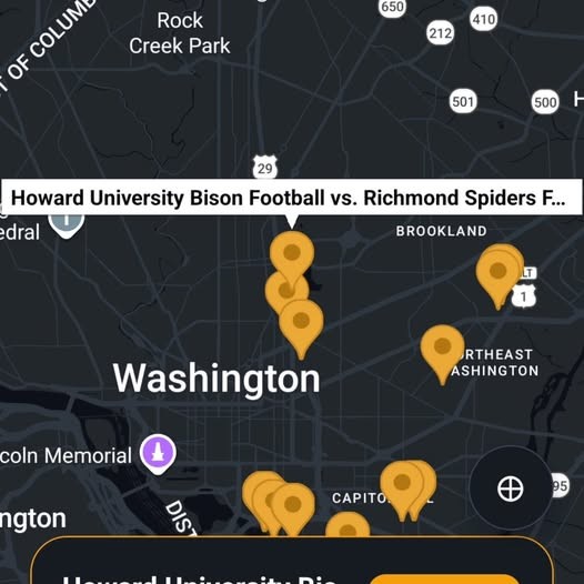 Nudgeto events map showing nearby games and concerts in Washington, DC