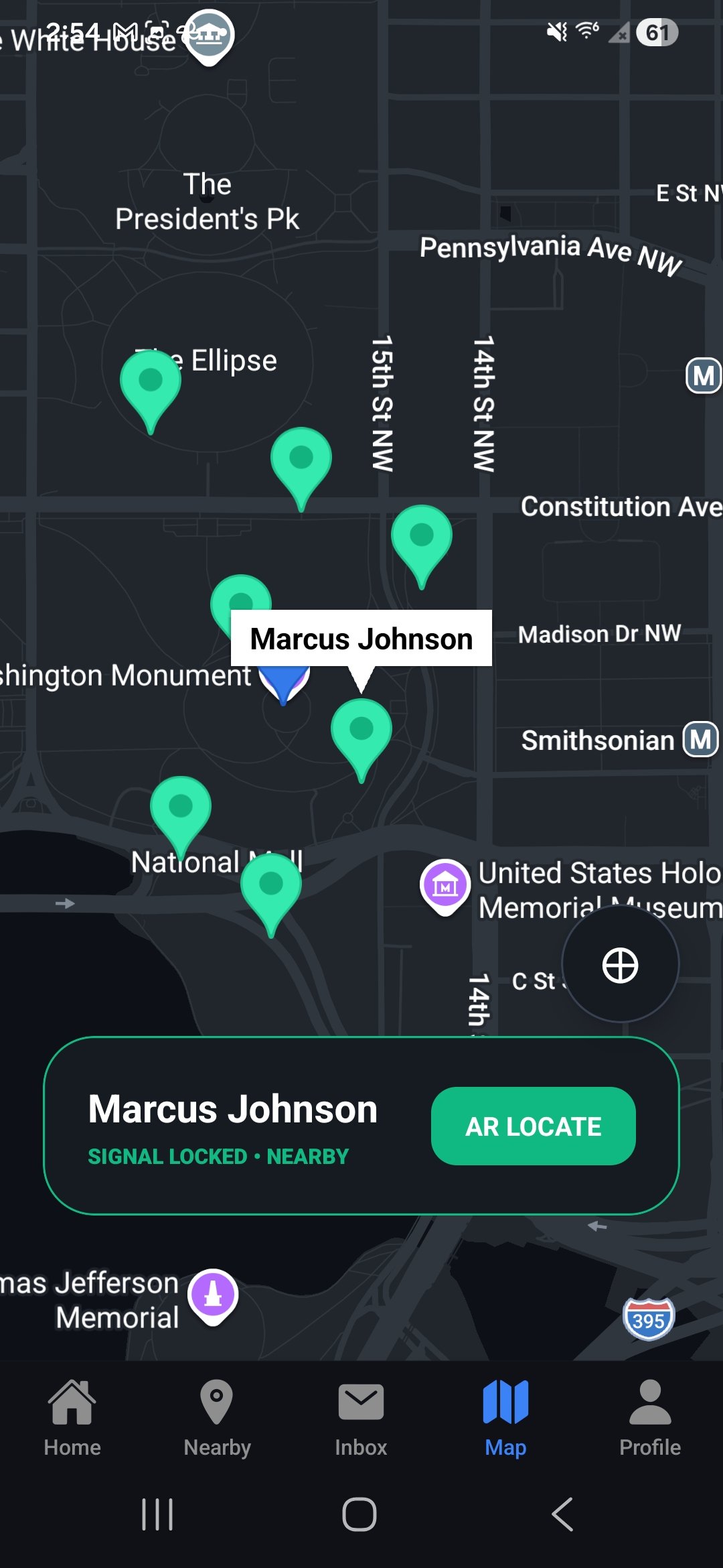 Nudgeto live map on the National Mall