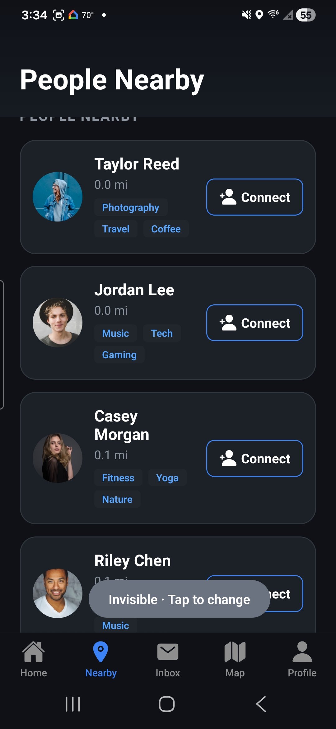 Nudgeto People Nearby with interest tags